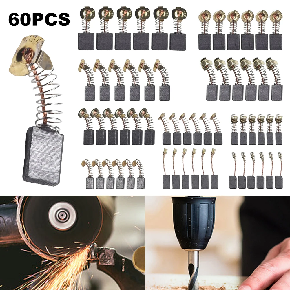 60Pcs Electric Motor Carbon Brushes 10 Sizes Carbon Motor Brushes Multifunction Rotary Power Tool Brushes for Most Power Motors