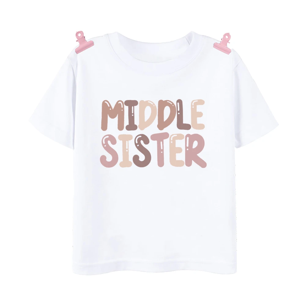 Big Middle Little Sister Print Family Matching Shirt Girls Sibling T-shirt Girls Summer Tee Clothes Kids Short Sleeve Outfit Top 5