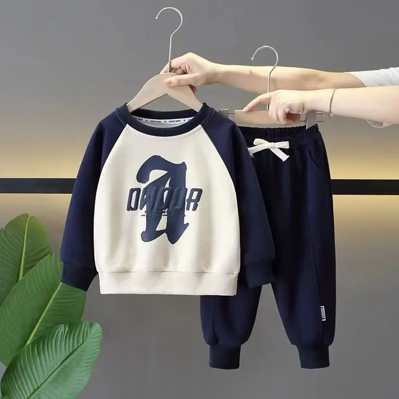 

Boys Spring And Autumn Sweater Set 2023 New Boys And Girls Puppy And Handsome Clothes Children's Letter Fashion Two Piece Set