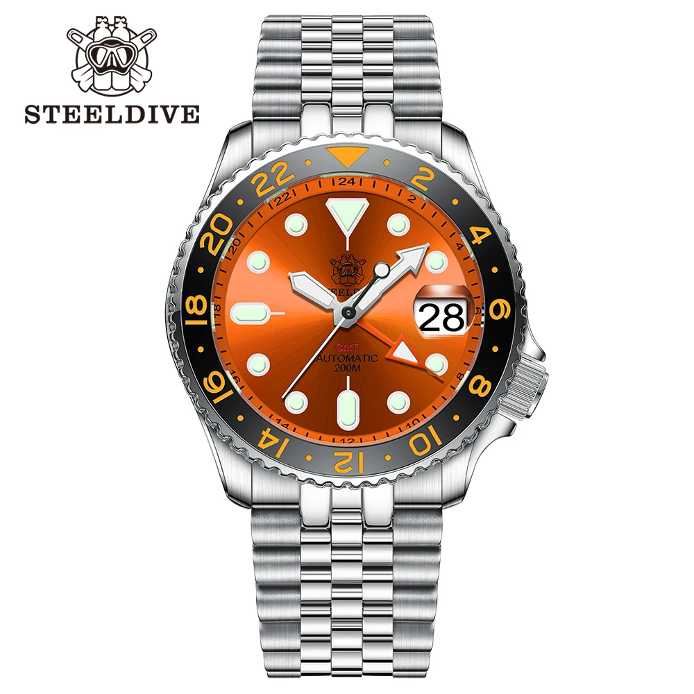 Steeldive Sd1994 Gmt 42Mm Orologio Da Uomo Lunetta In Ceramica Giappone Nh34 Movimento Svizzero Super Luminoso Impermeabile 200M Orologi Subacquei