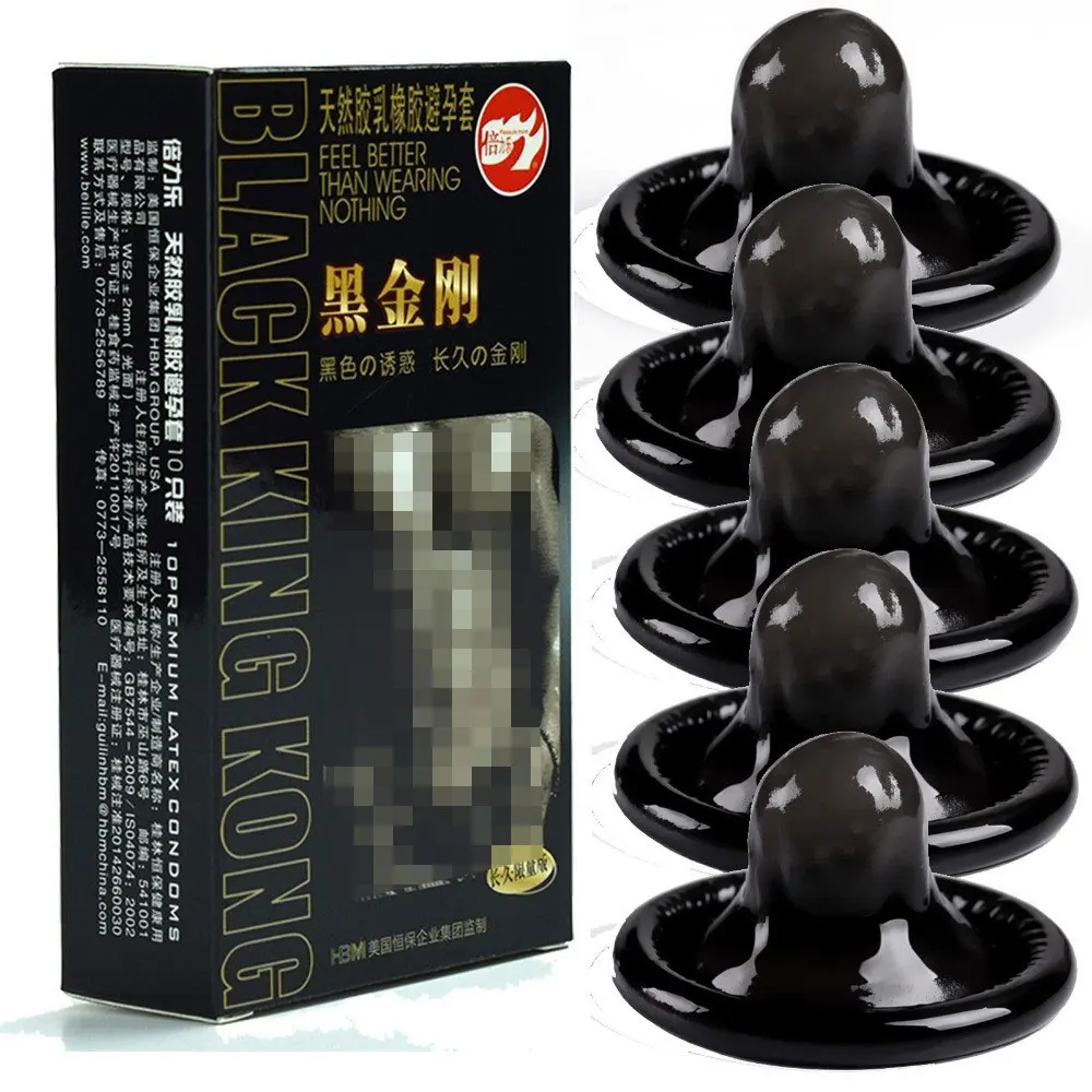 10pcs Condoms Black Durable Ultra Thin Penis Sleeve Long Lasting Natural Latex Lubricated Condom Men Contraception Sex Products