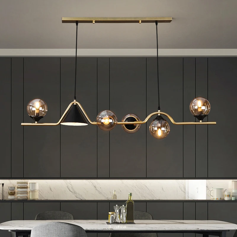 

Nordic Restaurant Chandelier Minimalist Light Luxury Long Bar Dining Room Table Lamp Simple and Modern