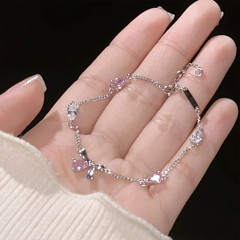 925 Sterling Silver Diamond Bow Zirconia Bracelet For Ladies Cute