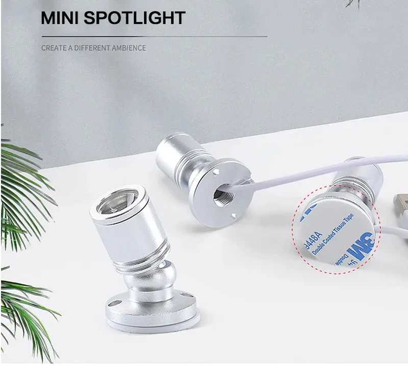 LED USB 5V 3W LED 스포트라이트, 표면 장착 캐비닛 쇼케이스 카운터 주얼리 램프, 회전 각도 천장 미니 스포트라이트