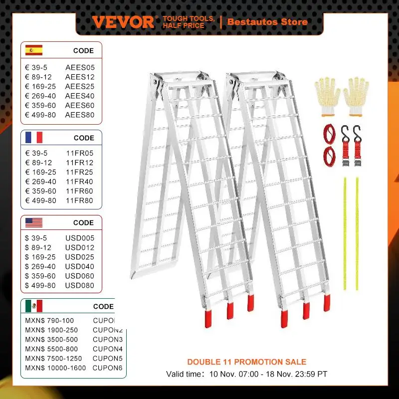 VEVOR Aluminum Ramps 1500 lbs Folding Loading Ramps for Pickup Trucks Bed Trailers Ramp with Load Straps for Dirt Bike UTV ATV
