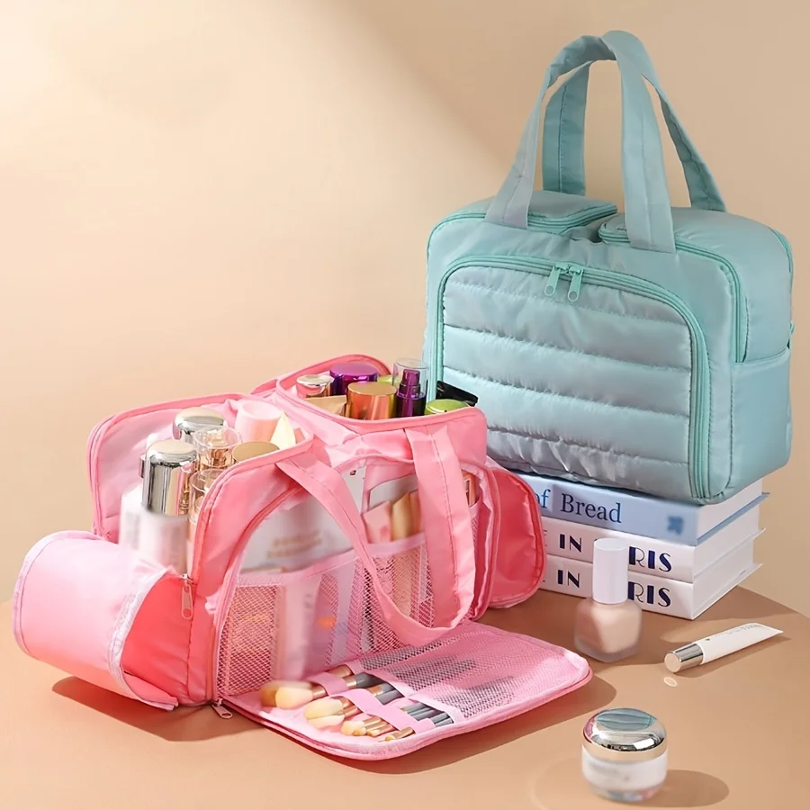 Large Capacity Quilted Makeup Bag, Portable Multifunctional Organizer Storage Bag, Ideal for Travel ,Business, Christmas Gifts