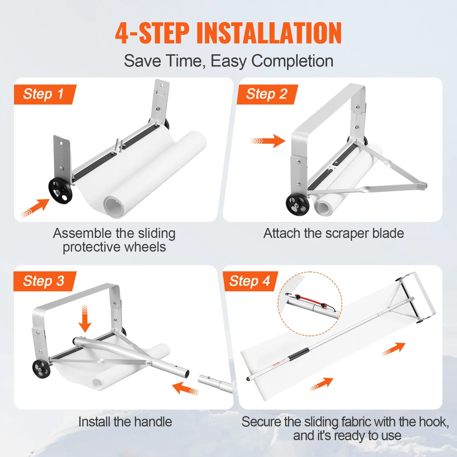 VEVOR Snow Roof Rake 30ft Reach Aluminium Roof Shovel with Slide Cloth Safe on Roof  Use for House Roof Car Snow, Wet Leaves 6