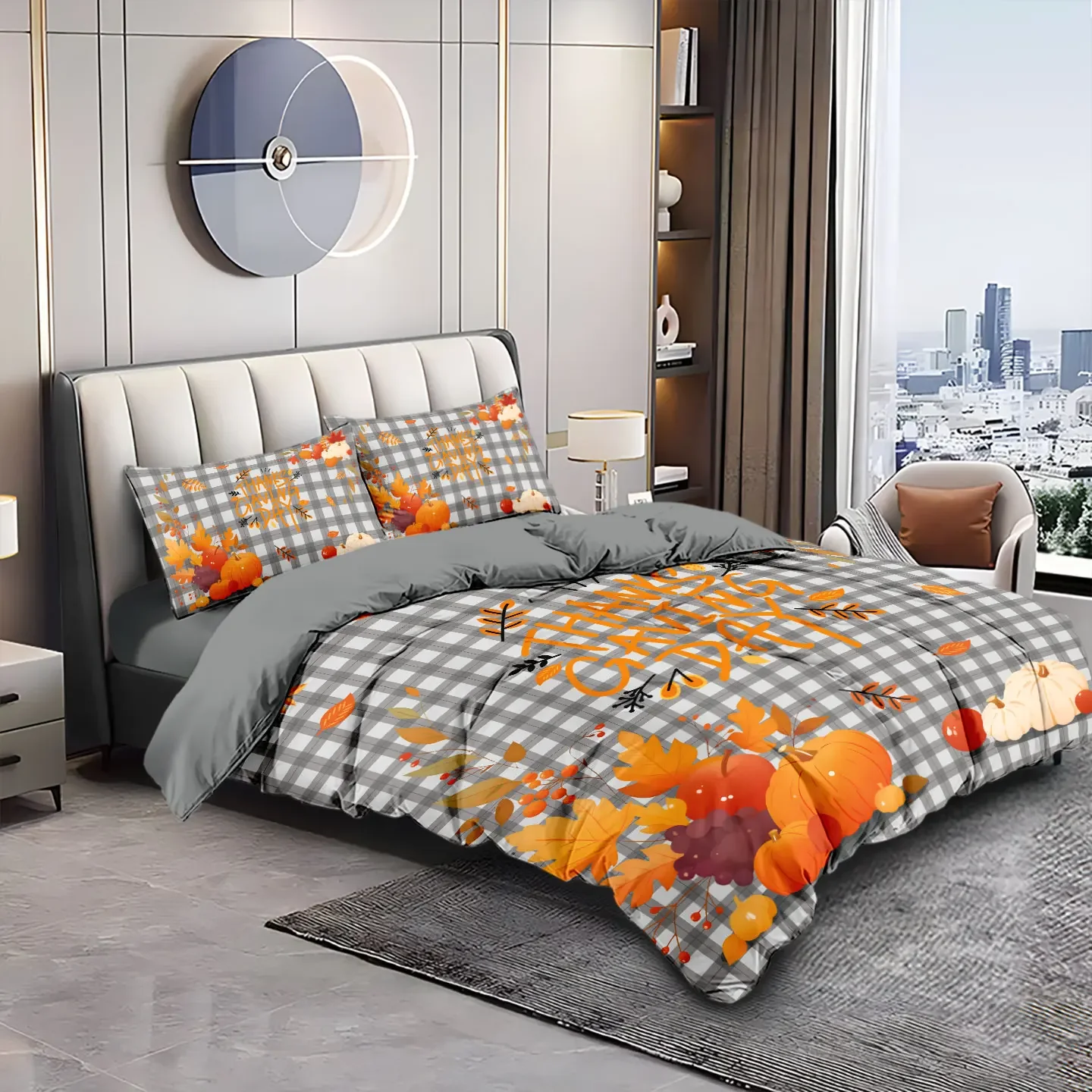 3pcs Thanksgiving Autumn Harvest Pumpkin Print Coreles Bedding Set Multi Size Bedrooms Dormitory Soft Machine Washable