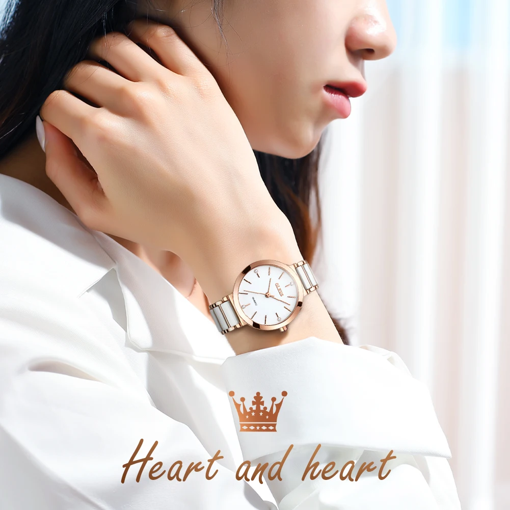OLEVS Ceramics Watchstrap Quartz Women Watch Waterproof Luxury Brand Watch For Women Fashion Elegant Ladies Bracelet 5877 Women Electronic Watch