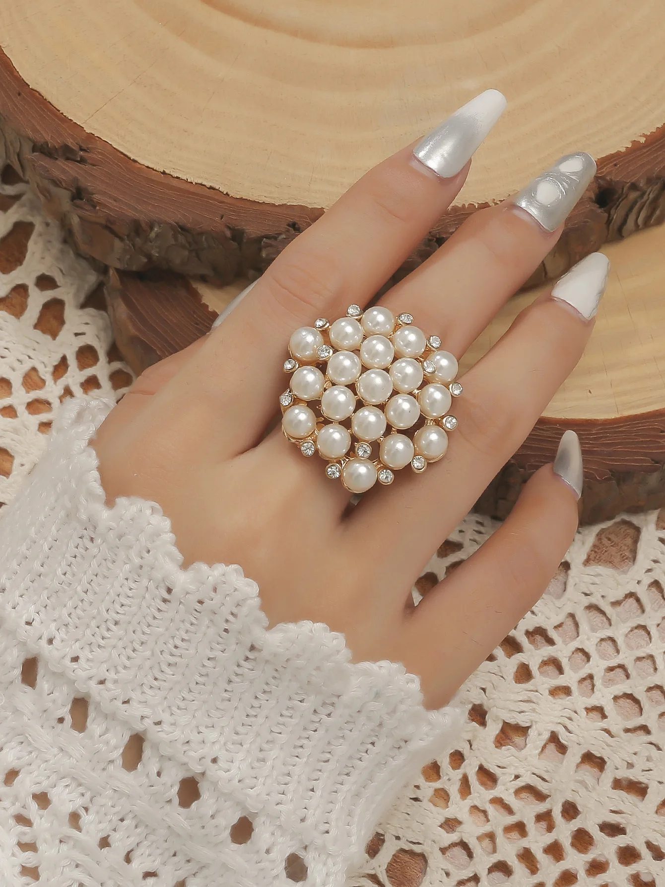 Korean Style Pearl Zircon Ring Wedding Rings Finger Rings Womens Ring for Women Girl