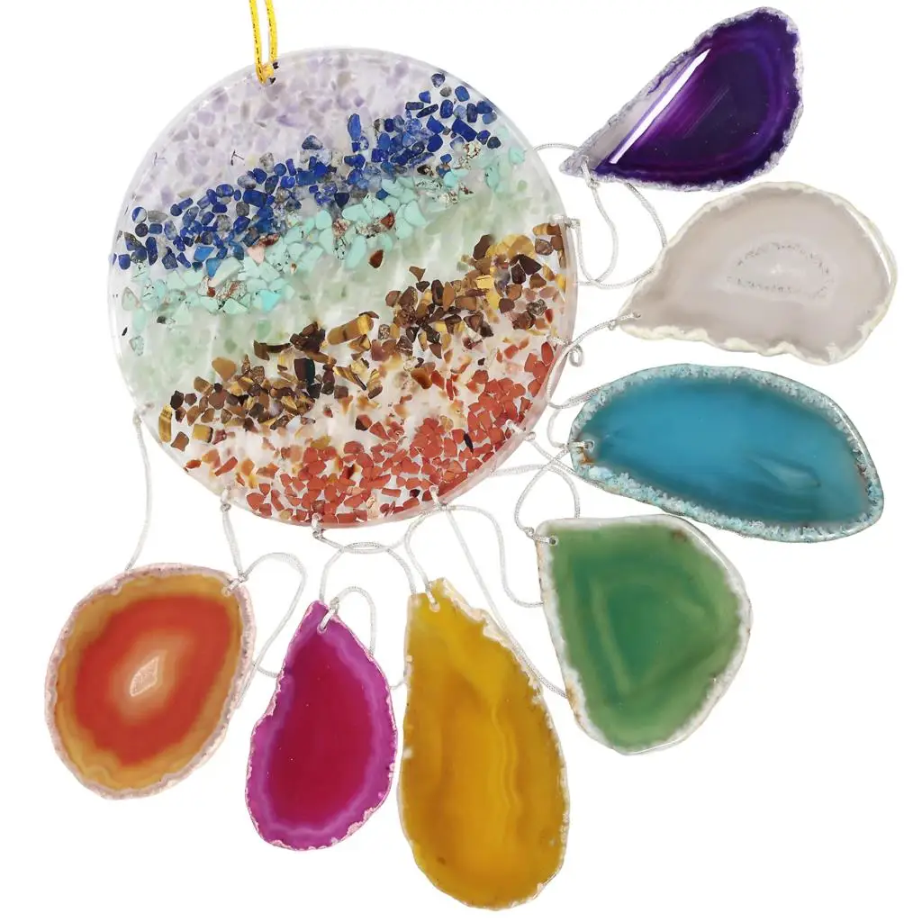 7 Chakra Resin Slice Hanging Ornament With Colorful Agate Slices Pendant Wind Chimes FengShui Window Home Decoration