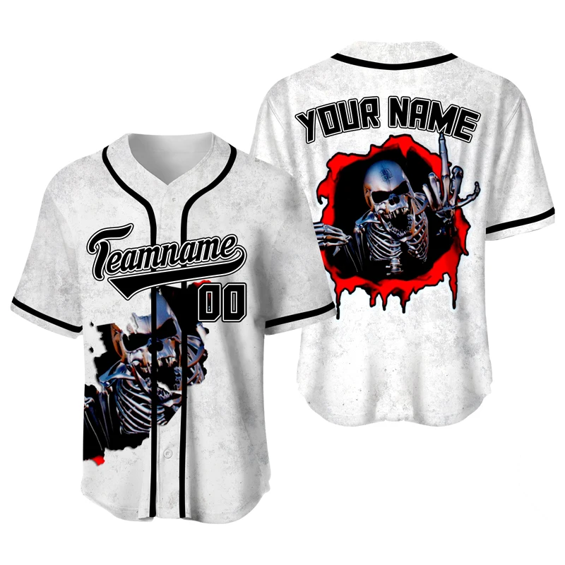 White Finger Skull Baseball Tshirt Men Retro Custom Jerseys Design Hip Hop  Streetwear Fashion Shirt Sportwear Baseball Uniform - AliExpress