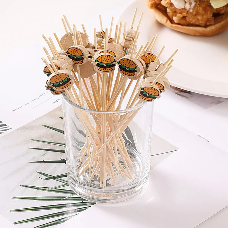 Description Picture 3 of item100Pcs Hamburger Garnish Bamboo Sticks Disposable Fruit Sticks Food Picks