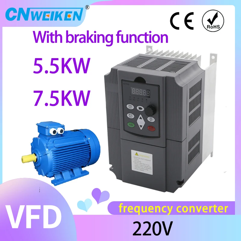 

frequency inverter 380V 3 phase Input 5.5kw 7.5kw 11kw VFD Variable Frequency Drive Converter for Motor With braking function