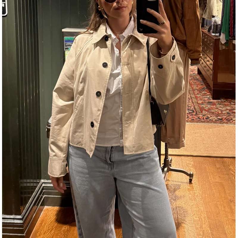 MUJER Women's Trench Coat Cropped Demi-season Jacket for Women Outerwears Short Women's Windbreaker Button Outdoor Coats Ladies - 2