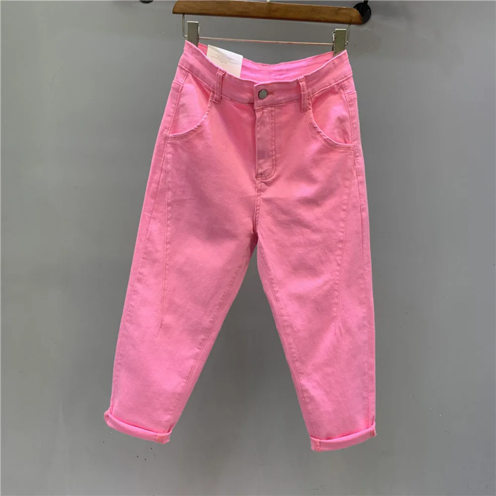 

Женские однотонные джинсы, новинка, весенне-летние женские брюки-султанки, универсальные эластичные тонкие джинсовые брюки с высокой талией из 100% хлопка, укороченные брюки