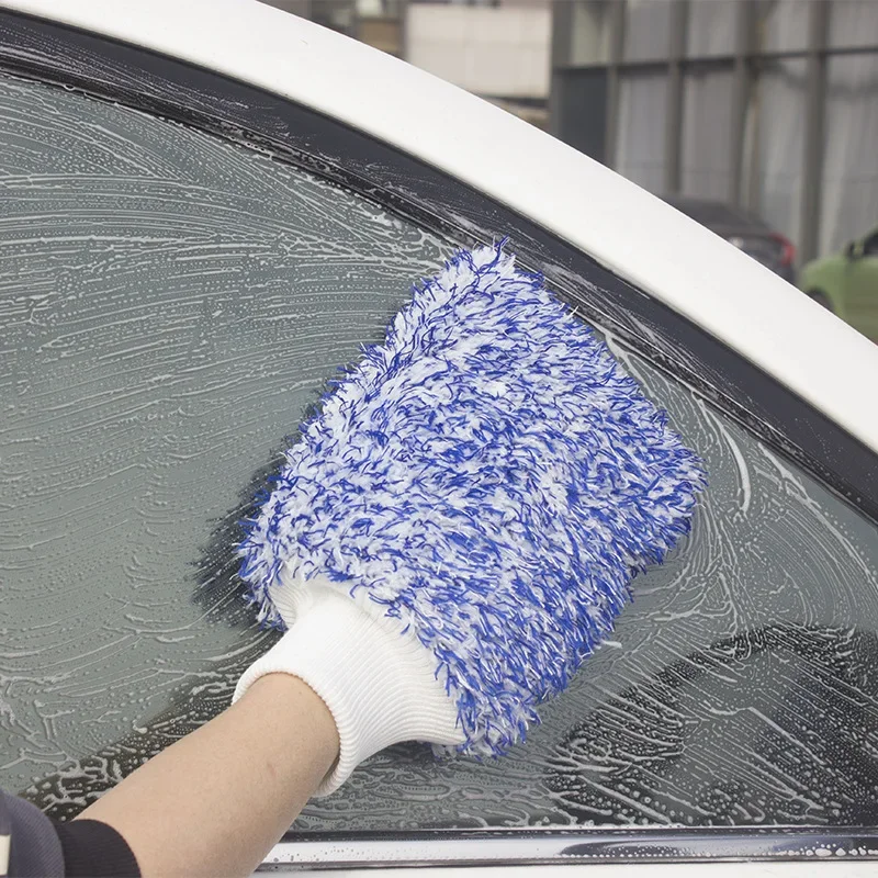 Double Sided Plush Car Cleaning Gloves Ultra-fine Fiber Water Absorbing Coral Fleece