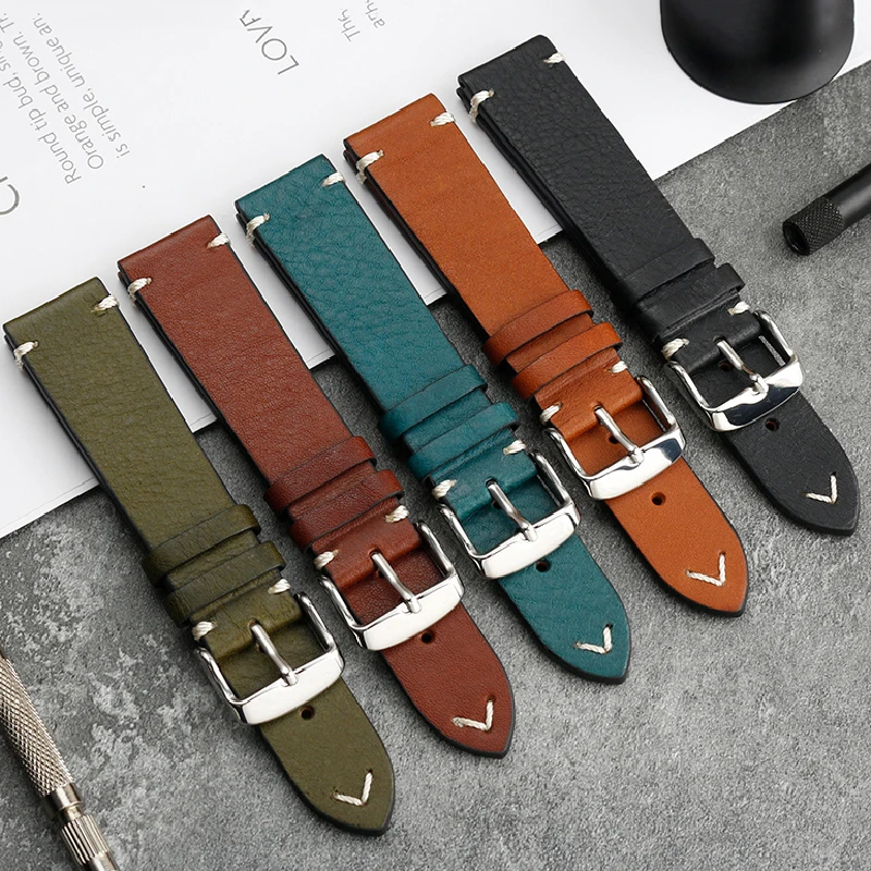 Per Mido Longines Tissot Tudor Casio Cinturino Di Alta Qualità Vintage Retro Italiano Cinturino In Pelle Di Vacchetta 19Mm 20Mm 21Mm