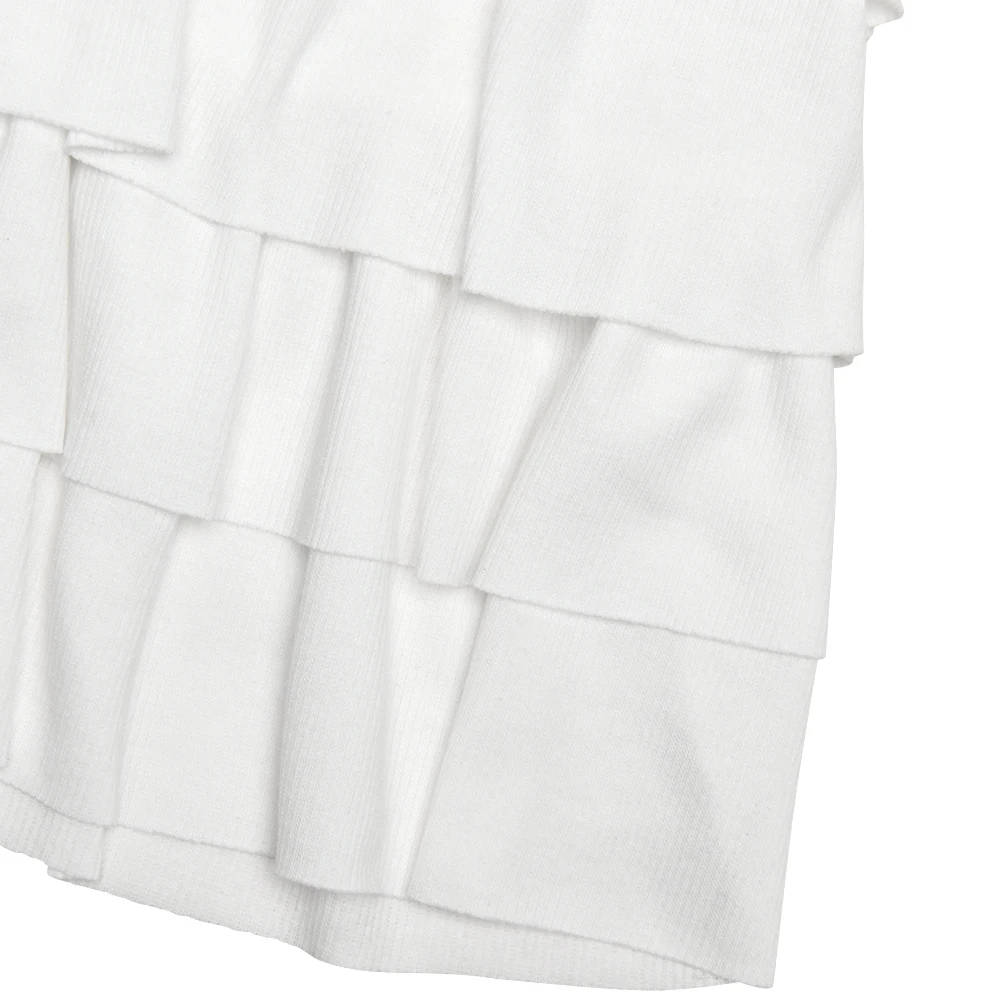 JULISSA MO Ribbed Round Neck Ruffles Women Dress White Long Sleeve High Waist Dress Female Autumn Skinny Elegant Streetwear 2025