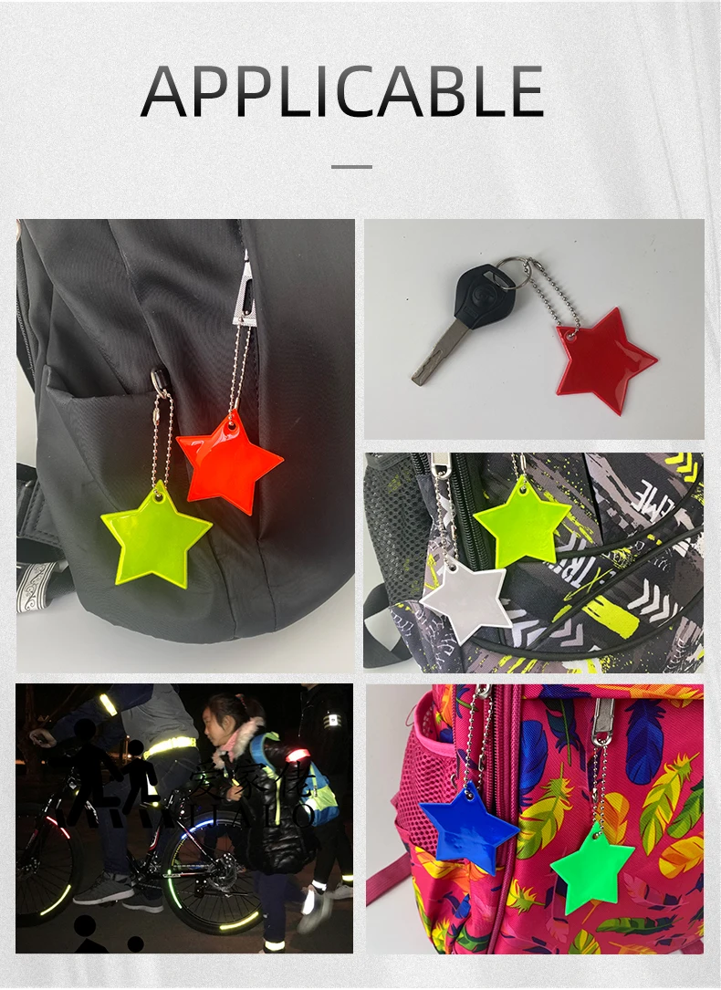 Colorful Star Reflective Keychain Bag Pendant Accessories Reflector Keyrings For Visible Safety Night Traffic Safety Reflector reflective pendant