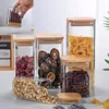 1X Square Glass Jars with Bamboo Lids Glass Airtight Kitchen Canisters Set Food Storage Container Pantry Spice Flour Storage Jar 2