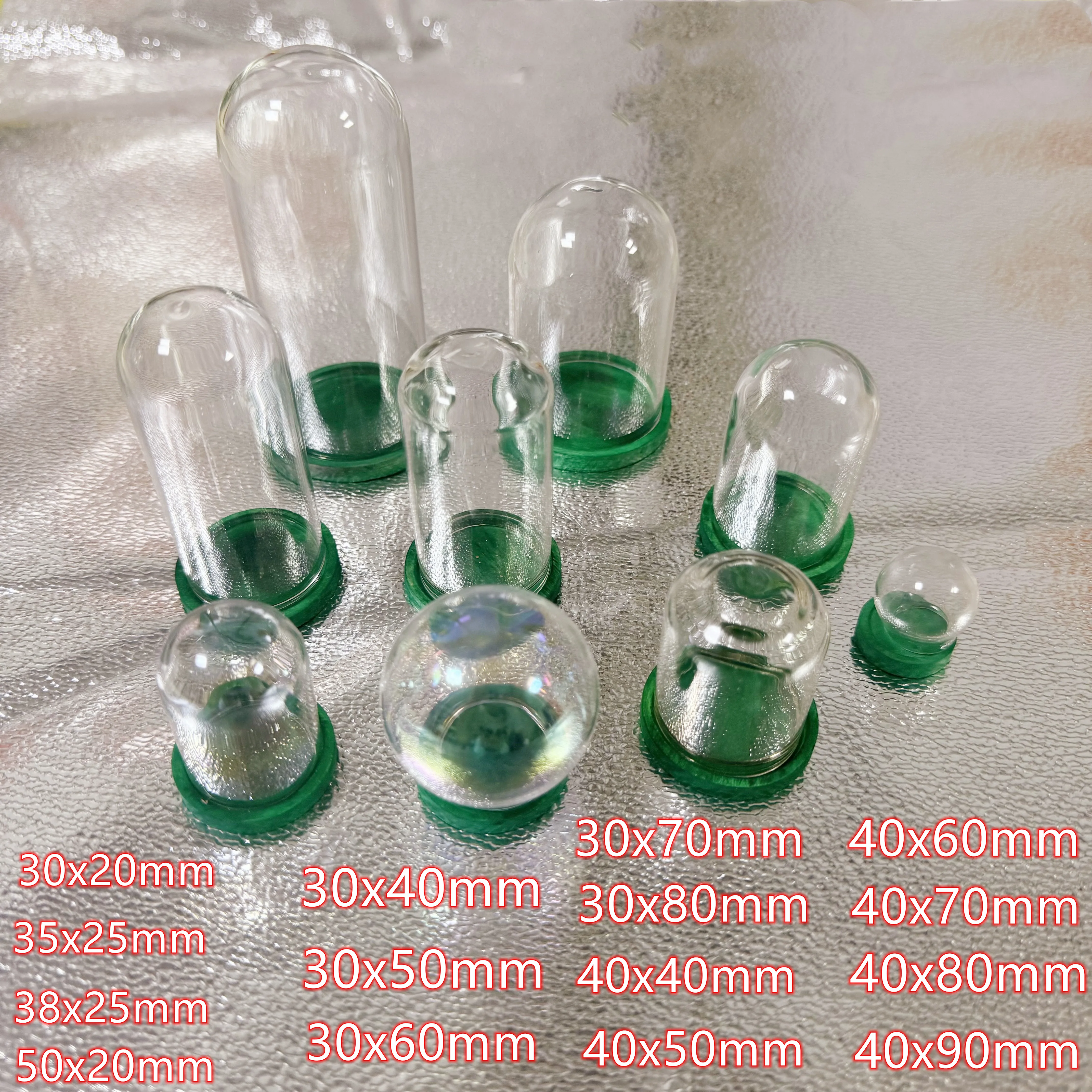 30X Mini Glass Cloche Dome Container With Green Base Terrarium DIY Glass Display Domes For Decor Tabletop Garden Wedding Office 5