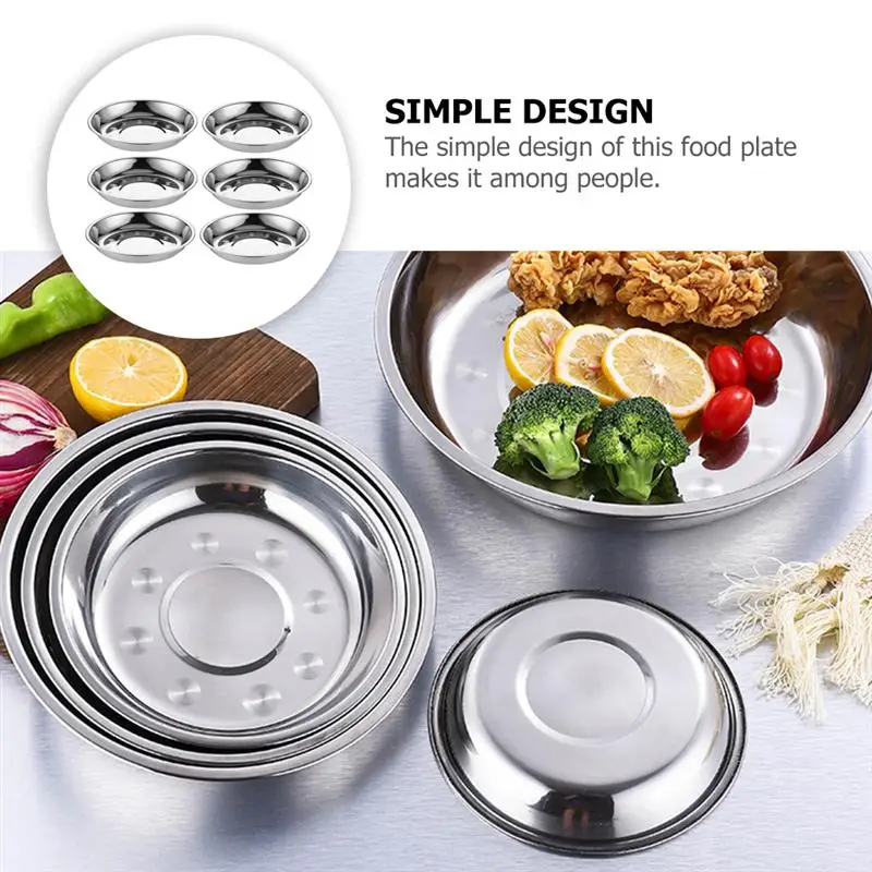 Snack Bowl 6Pcs Stainless Steel Food Round Pasta Bowl Fruit Trays Salad Dessert Dishes