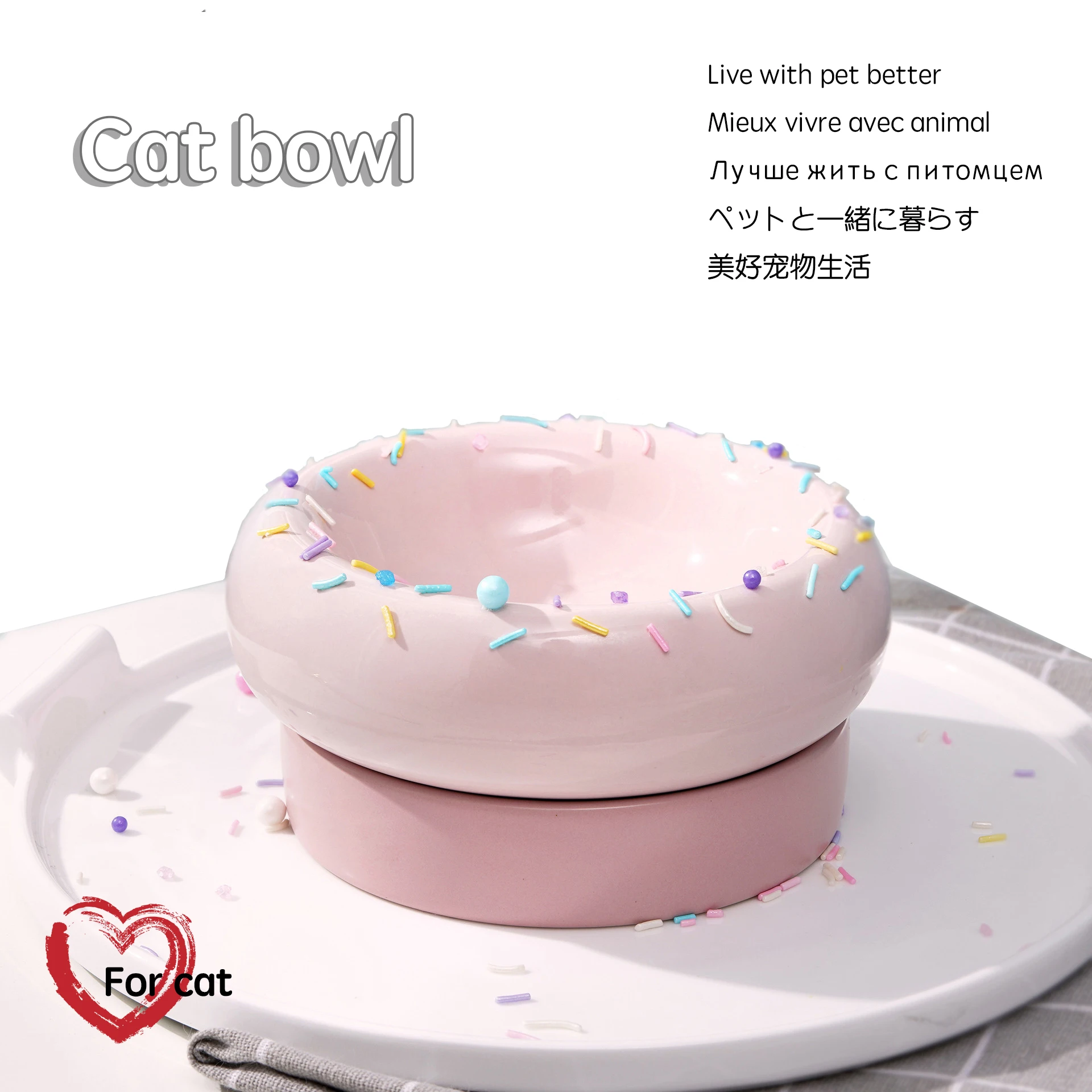 

Beautiful Ceramics Pet Cat Double Bowl Dog Water Feeder Bowl Food Bowl With Protection Cervical