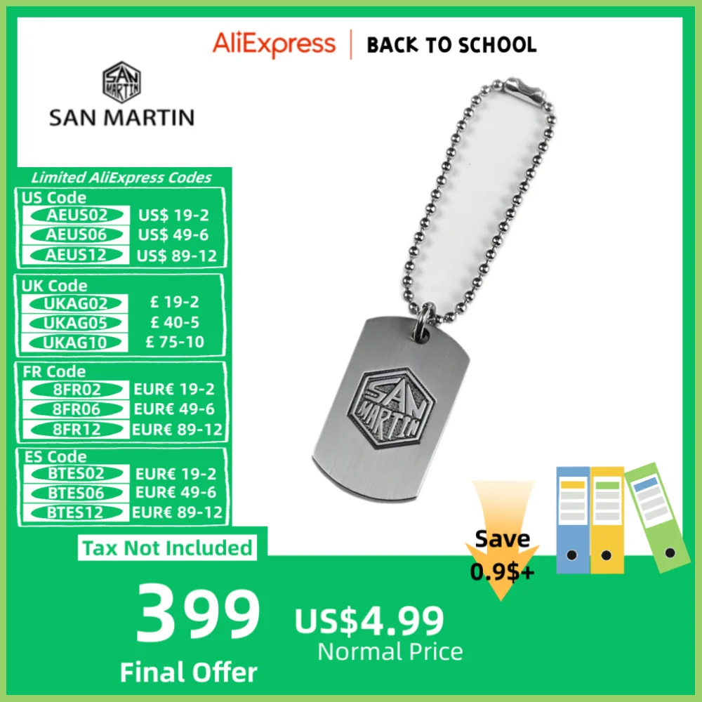 San Martin Brand Bead Chain Hang Tag 40mm Metal Watch Accessory Stainless Steel Key Rings With Keychain Small Peripheral