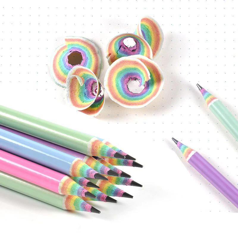 

12PCS Rainbow Color Paper Pencil Children's Writing And Painting HB Professional Art Sketch Comic Pen Office School Supplies
