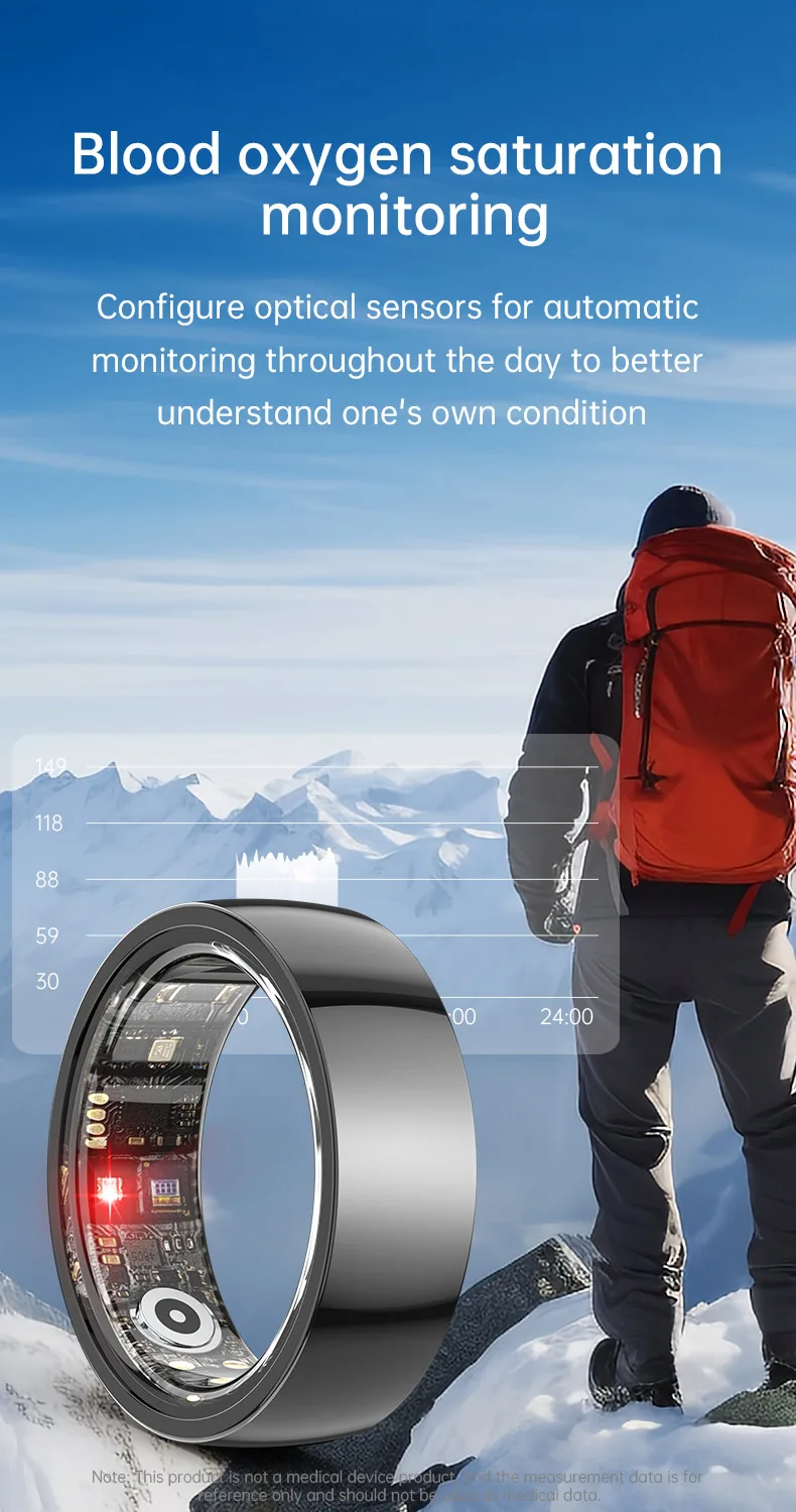R1000 Stainless Steel Health Tracker Smart Ring Blood Oxygen Pressure Heart Rate Monitor Smart Finger Rings Fitness Waterproof