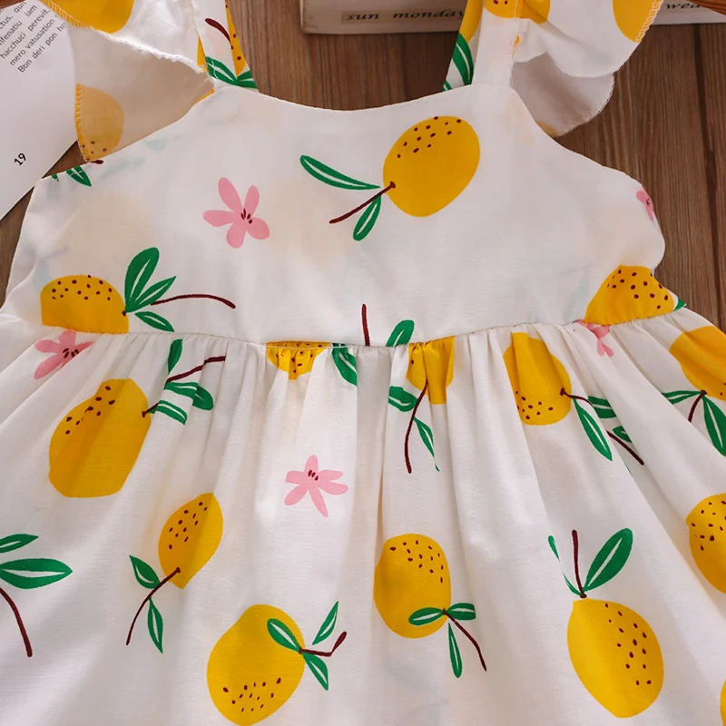 Girls Dress 2Pcs/Set Summer Children Small Suspender Bow Orange Print Vest Skirt With Hat Gift