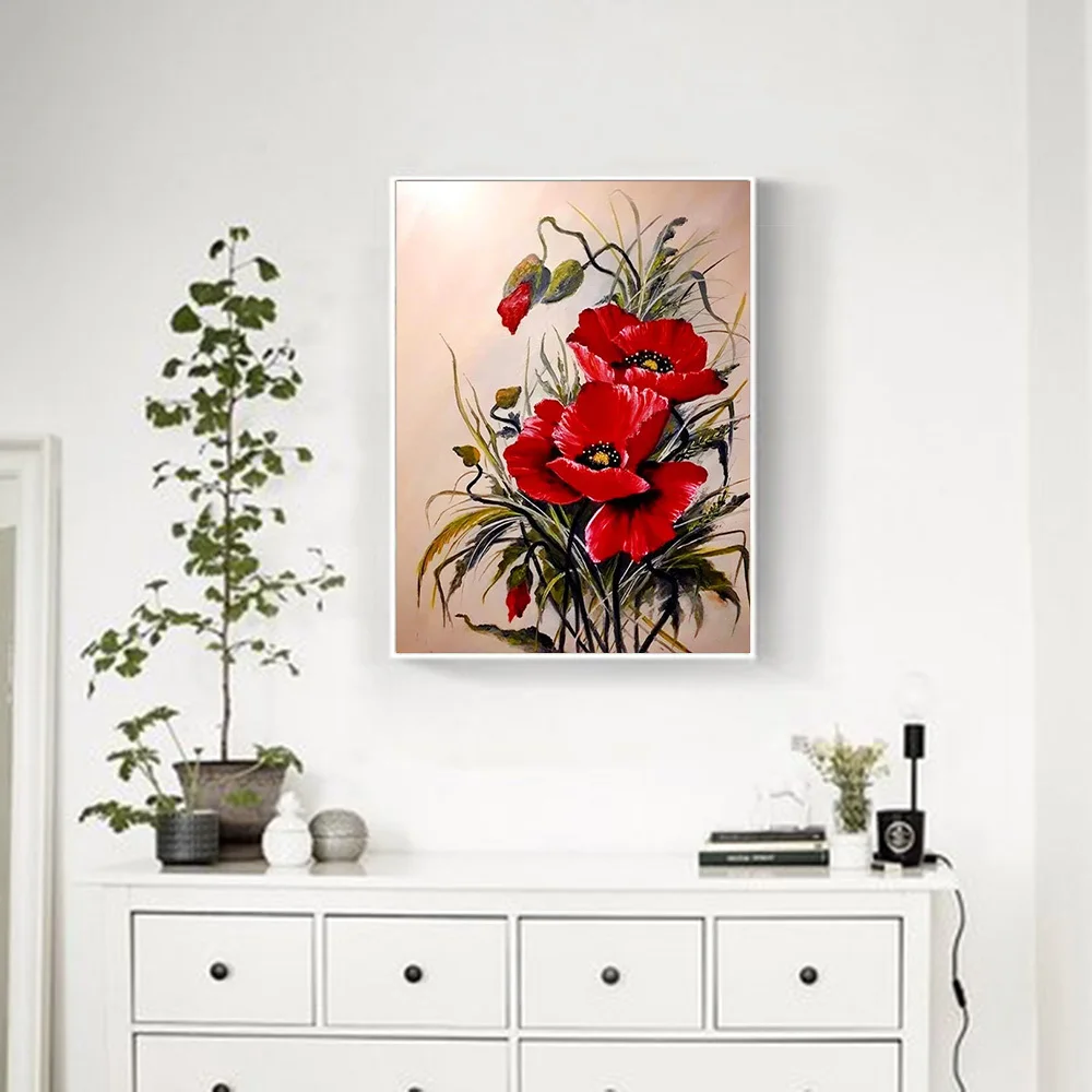 Diamond Painting Huacan 5d Diy Diamond Painting Mosaic Red Poppy Flower Home Decor Embroidery Cross Stitch Floral Square/round Wall Sticker