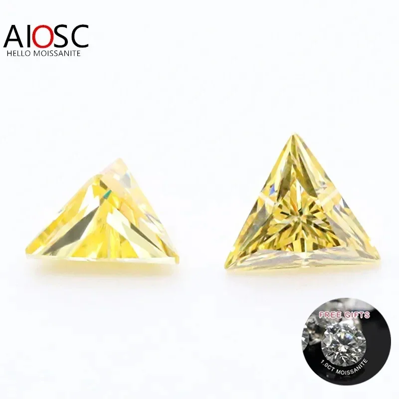 

AIOSC Triangle Cut Loose Moissanite Stone 0.3~3.0ct Primary Color Lemon Yellow Pass Tester Gems with GRA for Fine Jewelry Making