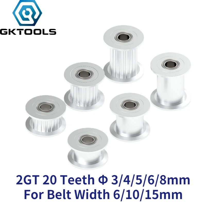 GT2 2GT 20 Teeth Synchronous Timing Idler Pulley Bore 3 4 5 6 8 mm with Bearing For 6 10 15mm Belt 3D Printer Accessories