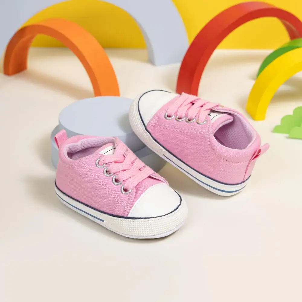 Lovely Newborn Baby Girl Boy Shoes Rubber Soft Sole Non-Slip Lace-Up Breathable Solid Color Shoes Indoor Outdoor Canvas Shoes 3