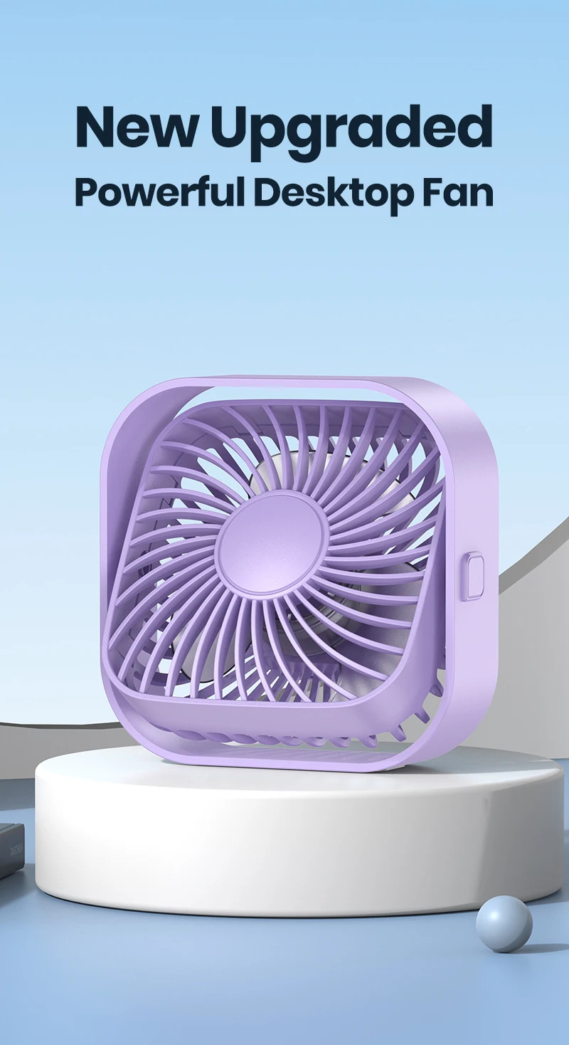 Topk usb tragbarer mini ventilator, tisch persönlicher elektrischer lüfter tisch, stehende lüfter für zimmer, 3 geschwindigkeit wind 360 ° drehbar für camping quie – Detail 1