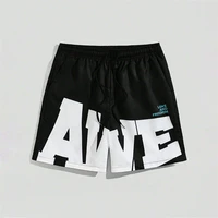 Simple AWE Letters Mens Short Pants Fashion Trend Streetwear 3D Printed Beach Shorts Loose Harajuku Cool Hip Hop Board Shorts 1