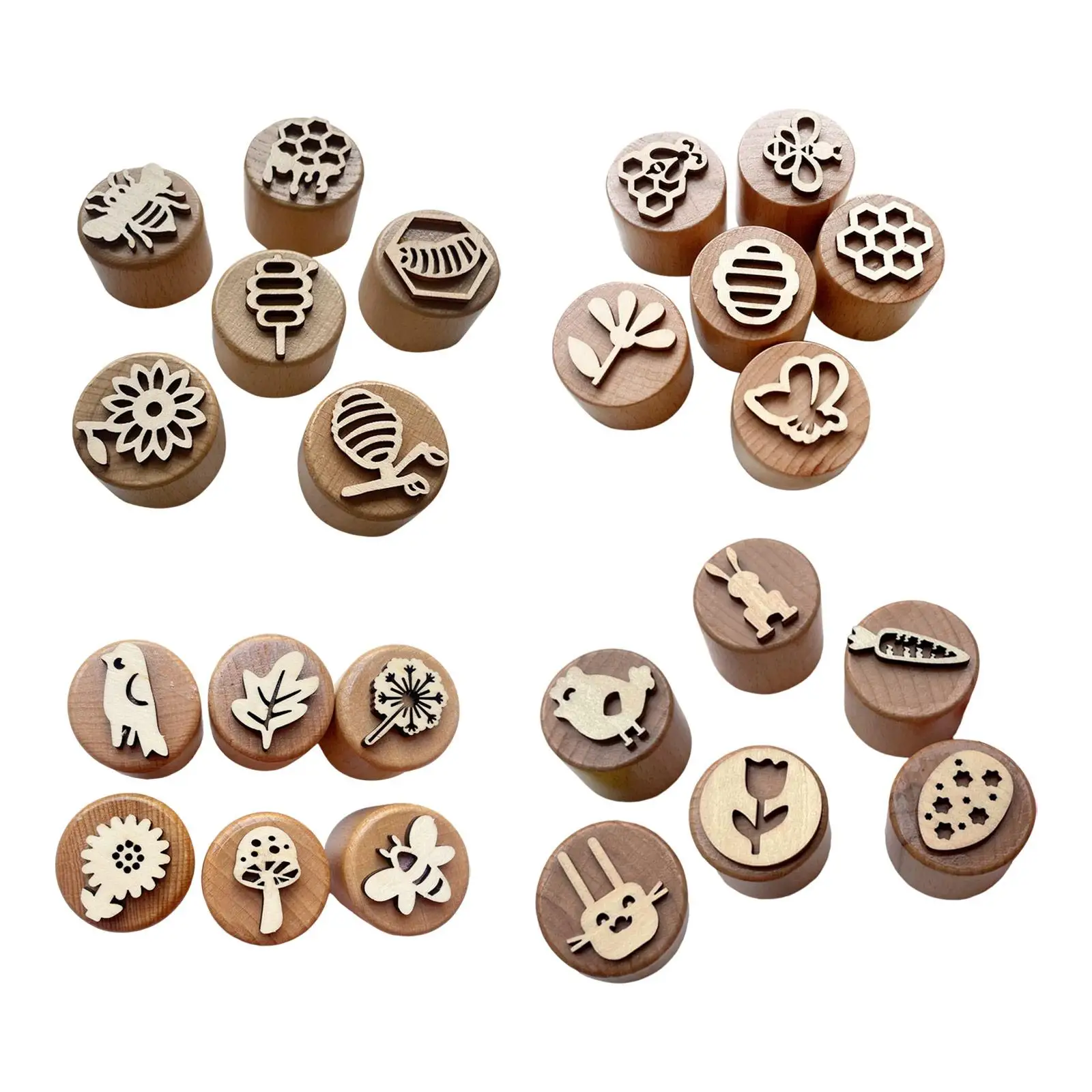 Wood Stamps Wooden Seal Kindergarten Learing Toy Creative Art Craft for Classroom Art Project DIY Craft Card Making Decorations