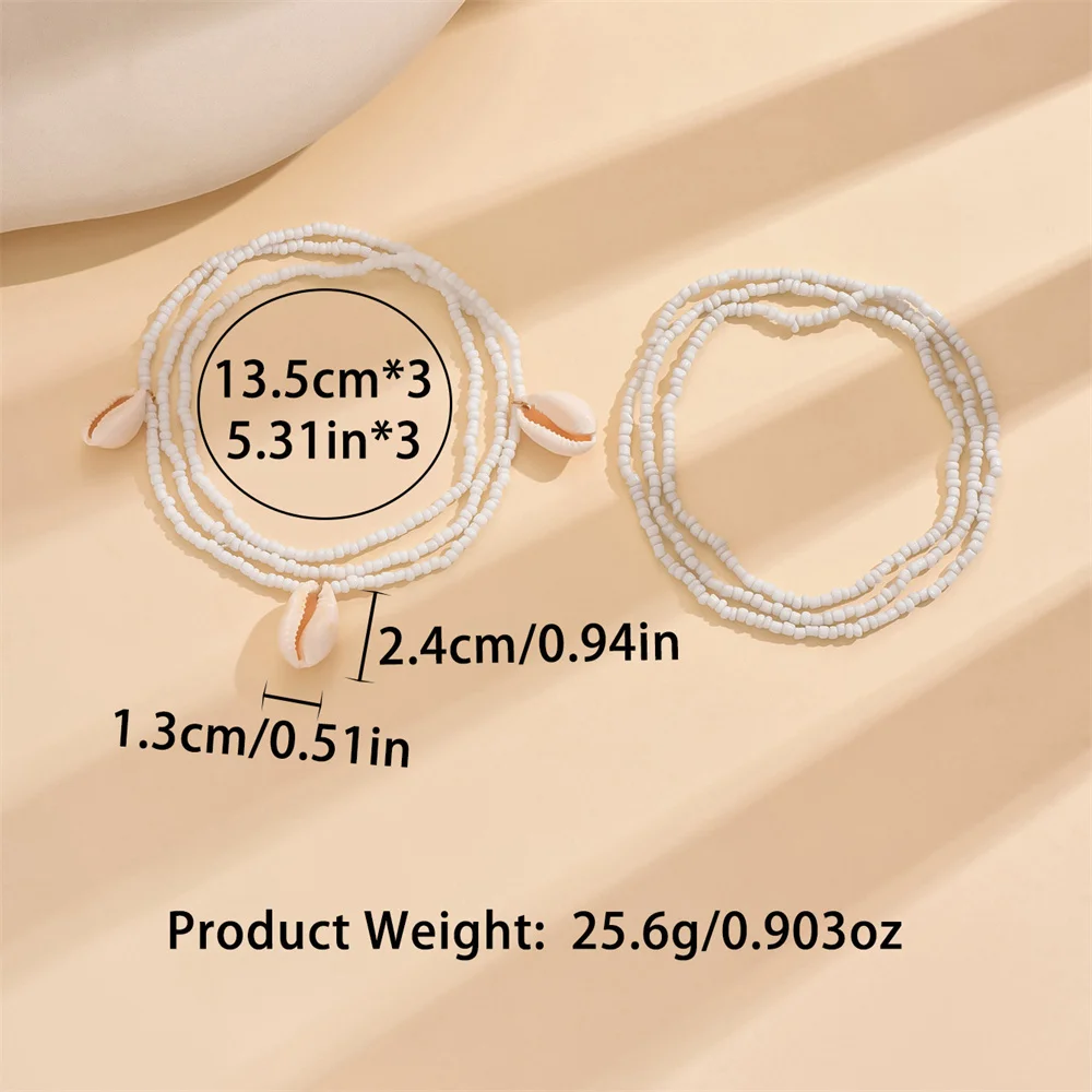 White Rice Beads Conch Pendant Anklets For Women 2pcs/Set Versatile Foot Chains Ankle Bracelet Beach Jewelry Summer Accessories