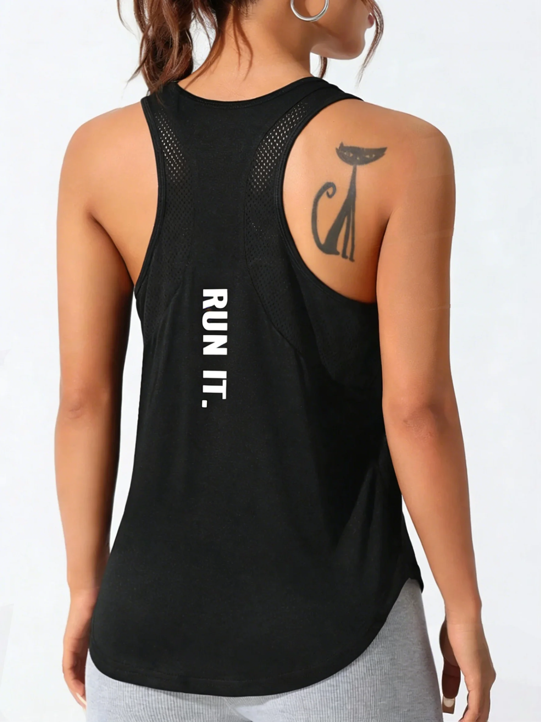 Run It Art Letter Bedruckte Damen Sport-Tanktops Locker Sitzende Atmungsaktive Camisole Lässiges Mesh-Singlet Trendige Sommer-GYM-Weste – Detail 11