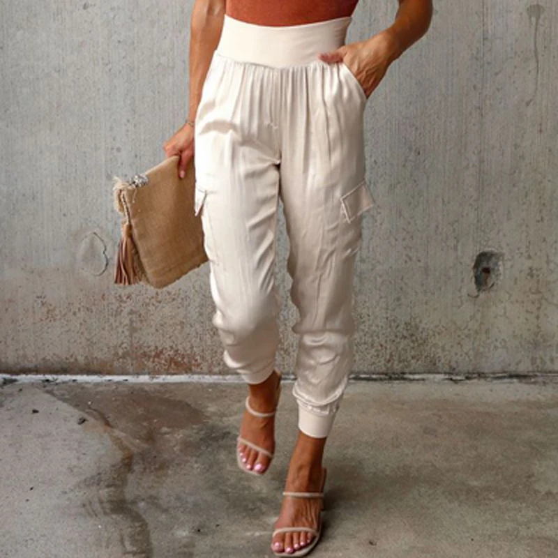 Women's Pocket Cargo Capri Pant Paper Bag High Waist Cropped Pant Trousers  Casual Trouser Jogging Pants