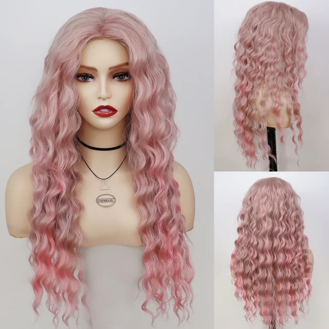 GNIMEGIL Synthetic Long Curly Wigs for Women Ombre Blonde Wig with Bangs Costume Wig for Girls Sexy Blond Wigs with Dark Roots 789-6