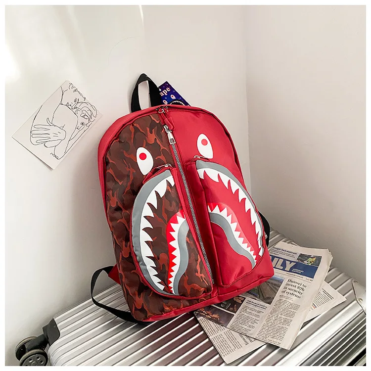 2022 new shark schoolbag bape graffiti student shoulder bag fashion trend  shoulder bag for men and women