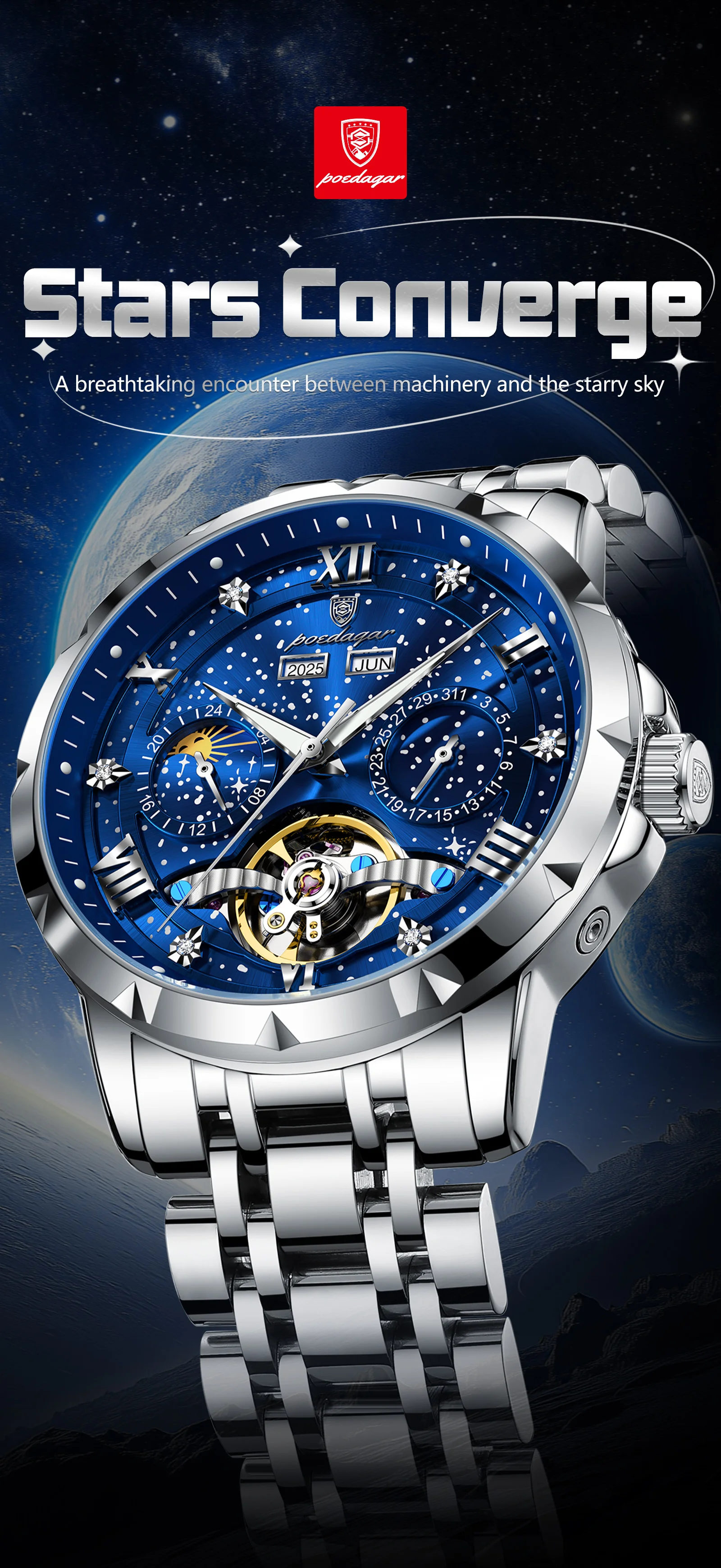 POEDAGAR Orologio da Uomo - Vista laterale
