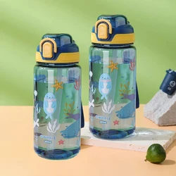 Cartoon Animal Water Bottle, 600ml Leak - proof Straw Cup with Safety Lock - 600ml (Blue 2pcs)