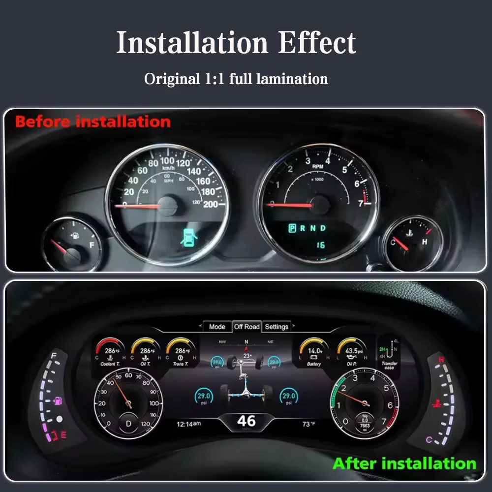 12.3”HD screen Digital Instrument Cluster Display For Jeep Wrangler JK ...