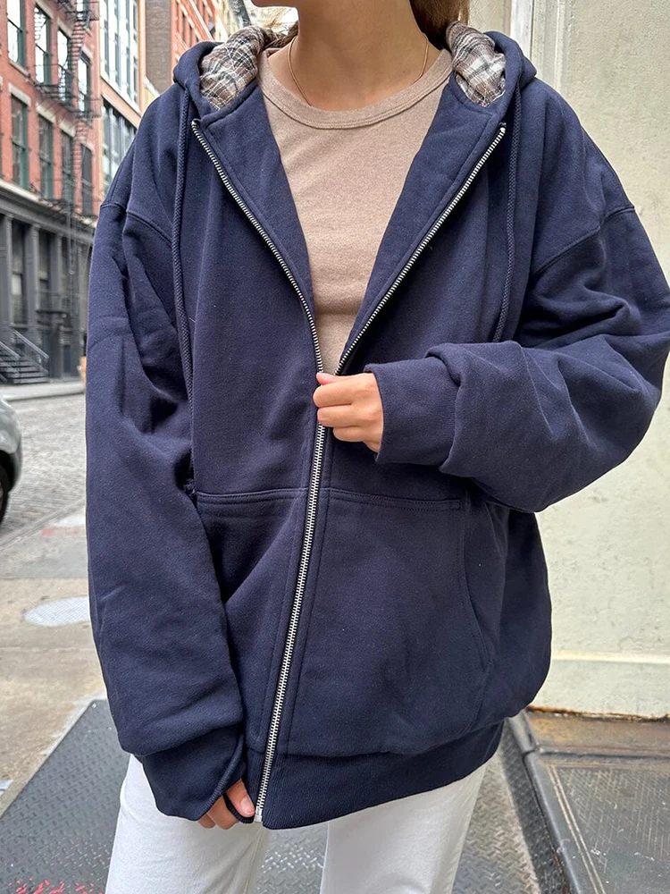 American Vintage Sweat A Carreaux Femme Plaid Print Thick Zip-up