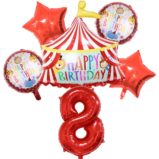 32 Zoll Foliennummer mit rotem Zirkus Geburtstagszelt Luftballons Luftglobos Tierthema Party Kindergeburtstag Dekorationen Kinderspielzeug – Detail 3