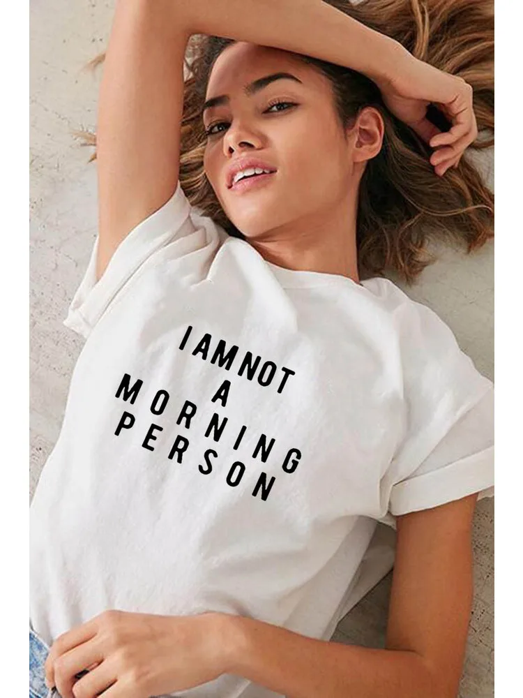 

Женская летняя футболка с буквенным принтом I Am Not A Morning, винтажный топ с круглым вырезом в стиле Харадзюку, Camisetas Mujer Hipster